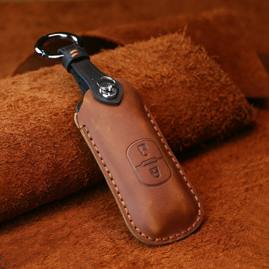For Mazda Old Style Hallmo Car Cowhide Leather Key Protective Cover Key Case, Two Keys Version(Brown) - Car Key Cases by Hallmo | Online Shopping UK | buy2fix