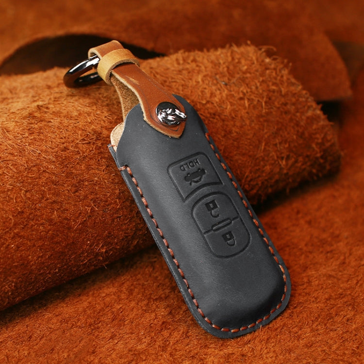 For Mazda Old Style Hallmo Car Cowhide Leather Key Protective Cover Key Case, Three Keys Version(Black) - Car Key Cases by Hallmo | Online Shopping UK | buy2fix