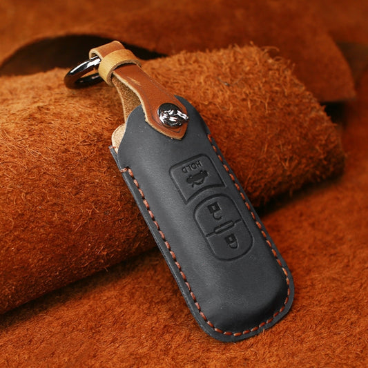 For Mazda Old Style Hallmo Car Cowhide Leather Key Protective Cover Key Case, Three Keys Version(Black) - Car Key Cases by Hallmo | Online Shopping UK | buy2fix