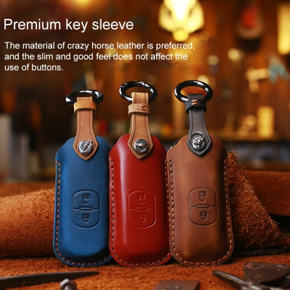 For Mazda Old Style Hallmo Car Cowhide Leather Key Protective Cover Key Case, Three Keys Version(Black) - Car Key Cases by Hallmo | Online Shopping UK | buy2fix