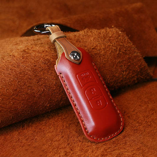 For Mazda Old Style Hallmo Car Cowhide Leather Key Protective Cover Key Case, Three Keys Version(Red) - Car Key Cases by Hallmo | Online Shopping UK | buy2fix
