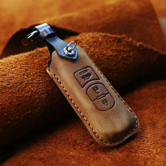 For Mazda Old Style Hallmo Car Cowhide Leather Key Protective Cover Key Case, Three Keys Version(Brown) - Car Key Cases by Hallmo | Online Shopping UK | buy2fix