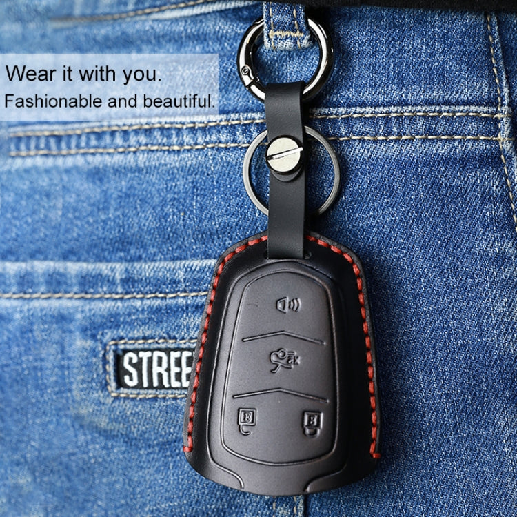 For Cadillac Car Cowhide Leather Key Protective Cover Key Case, Four Keys Version (Red) by buy2fix
