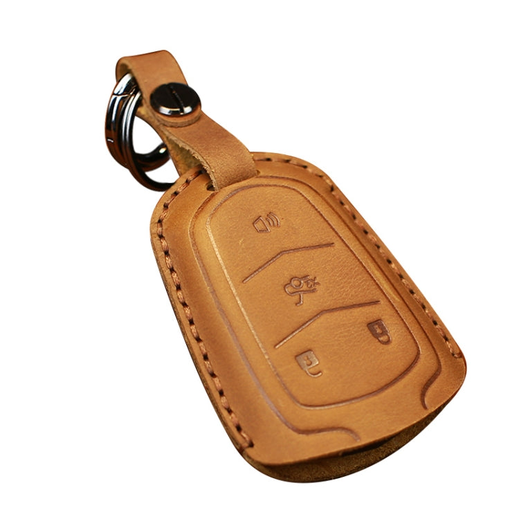 For Cadillac Car Cowhide Leather Key Protective Cover Key Case, Four Keys Version (Brown) by buy2fix