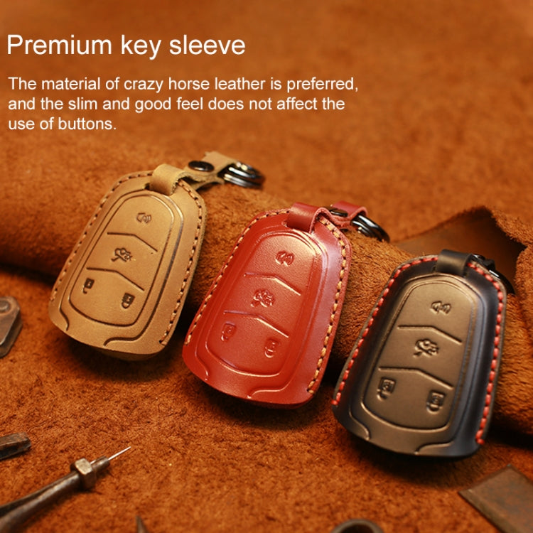 For Cadillac Car Cowhide Leather Key Protective Cover Key Case, Four Keys Version (Brown) by buy2fix