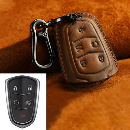 For Cadillac Car Cowhide Leather Key Protective Cover Key Case, Five Keys Version (Brown) by buy2fix