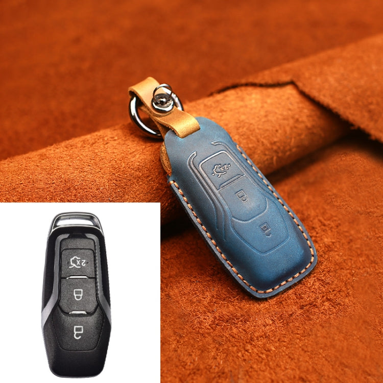 For Ford Old Style Car Cowhide Leather Key Protective Cover Key Case (Blue) by buy2fix
