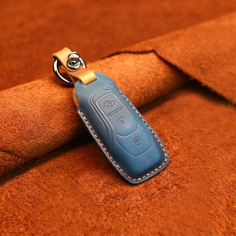For Ford Old Style Car Cowhide Leather Key Protective Cover Key Case (Blue) by buy2fix