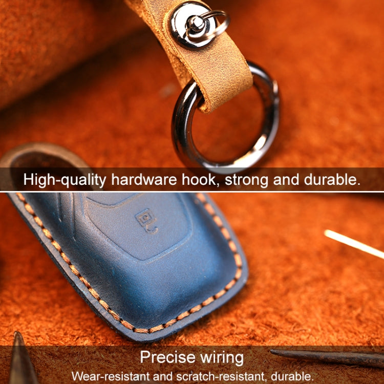 For Ford Old Style Car Cowhide Leather Key Protective Cover Key Case (Blue) by buy2fix