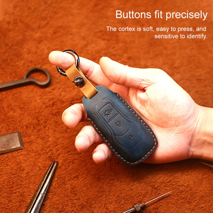 For Ford Old Style Car Cowhide Leather Key Protective Cover Key Case (Blue) by buy2fix