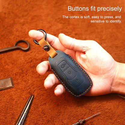 For Ford Old Style Car Cowhide Leather Key Protective Cover Key Case (Blue) by buy2fix