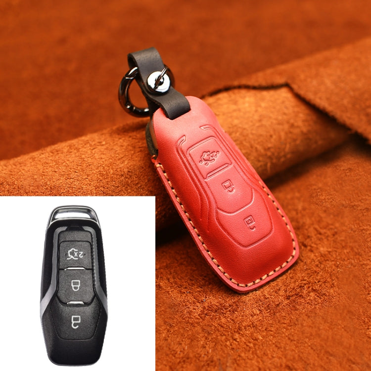 For Ford Old Style Car Cowhide Leather Key Protective Cover Key Case (Red) by buy2fix