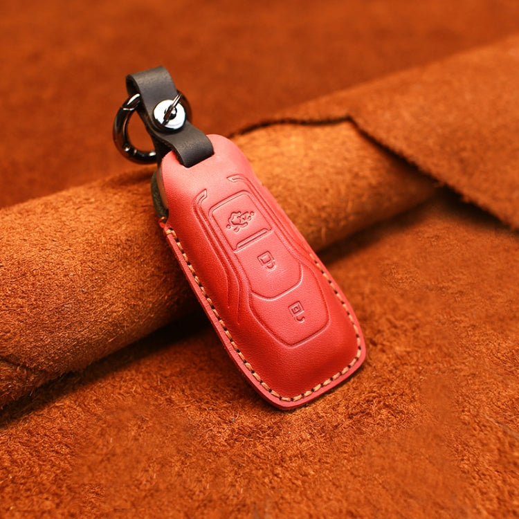 For Ford Old Style Car Cowhide Leather Key Protective Cover Key Case (Red) by buy2fix