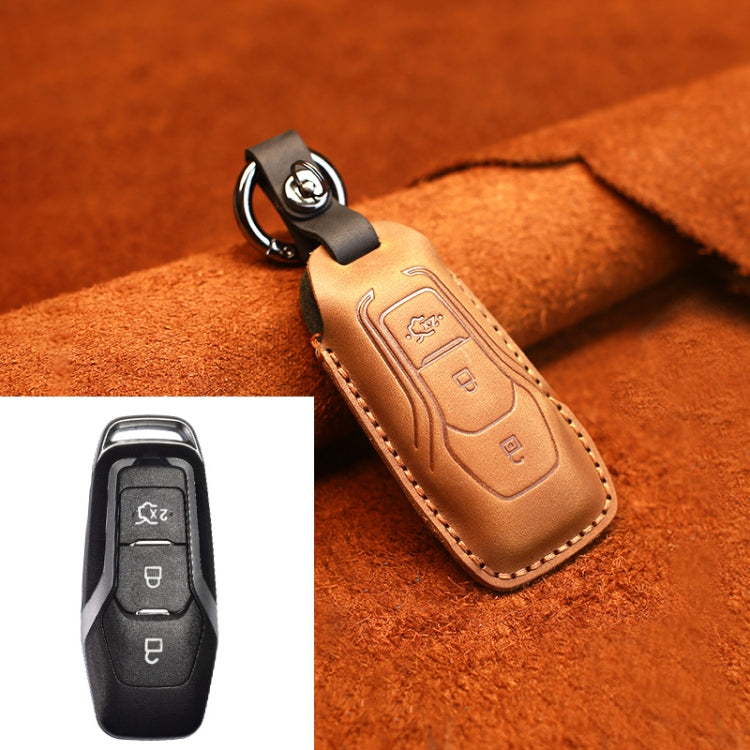 For Ford Old Style Car Cowhide Leather Key Protective Cover Key Case (Brown) by buy2fix