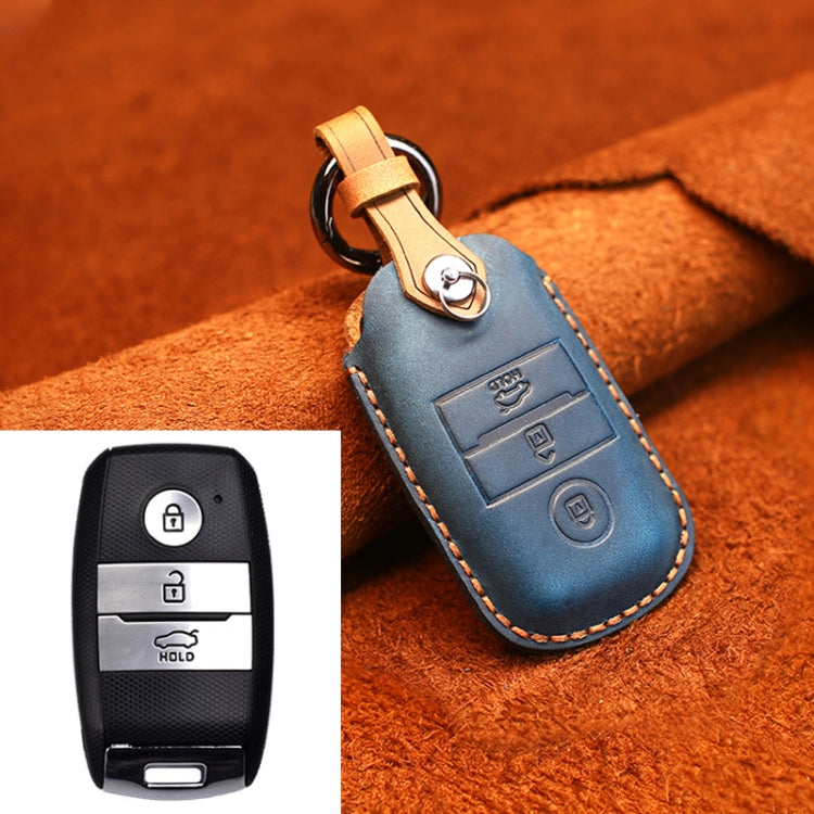For Kia Old Style Car Cowhide Leather Key Protective Cover Key Case (Blue) by buy2fix