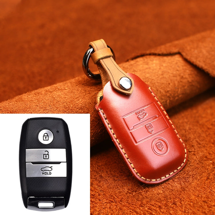 For Kia Old Style Car Cowhide Leather Key Protective Cover Key Case (Red) by buy2fix