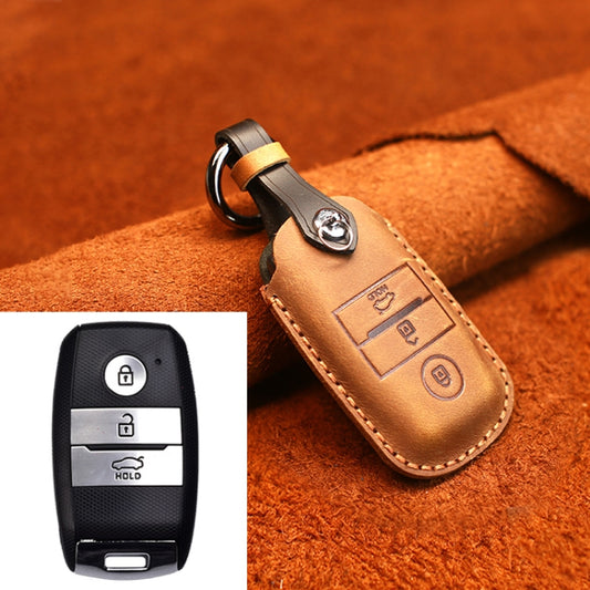 For Kia Old Style Car Cowhide Leather Key Protective Cover Key Case (Brown) by buy2fix