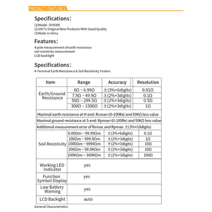 DUOYI DY4300 Higher Accuracy Digital Ground Resistance Tester by DUOYI