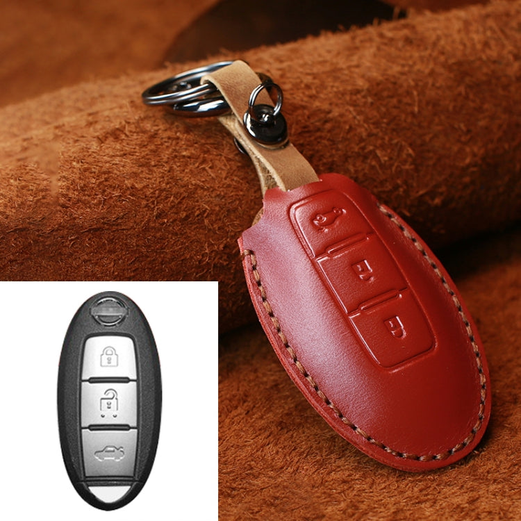 For Nissan Car Cowhide Leather Key Protective Cover Key Case, Three Keys Tailgate Version (Red) by buy2fix