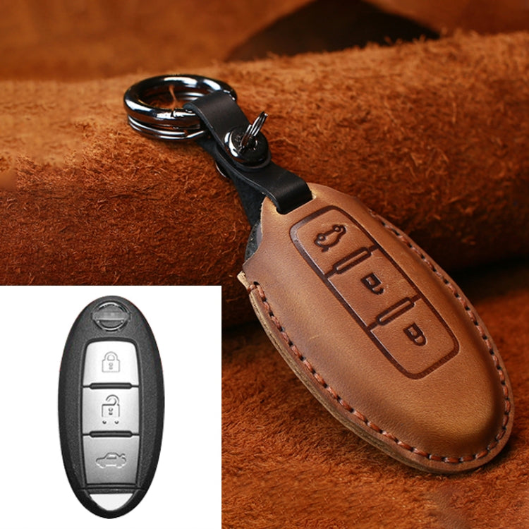 For Nissan Car Cowhide Leather Key Protective Cover Key Case, Three Keys Tailgate Version (Brown) by buy2fix