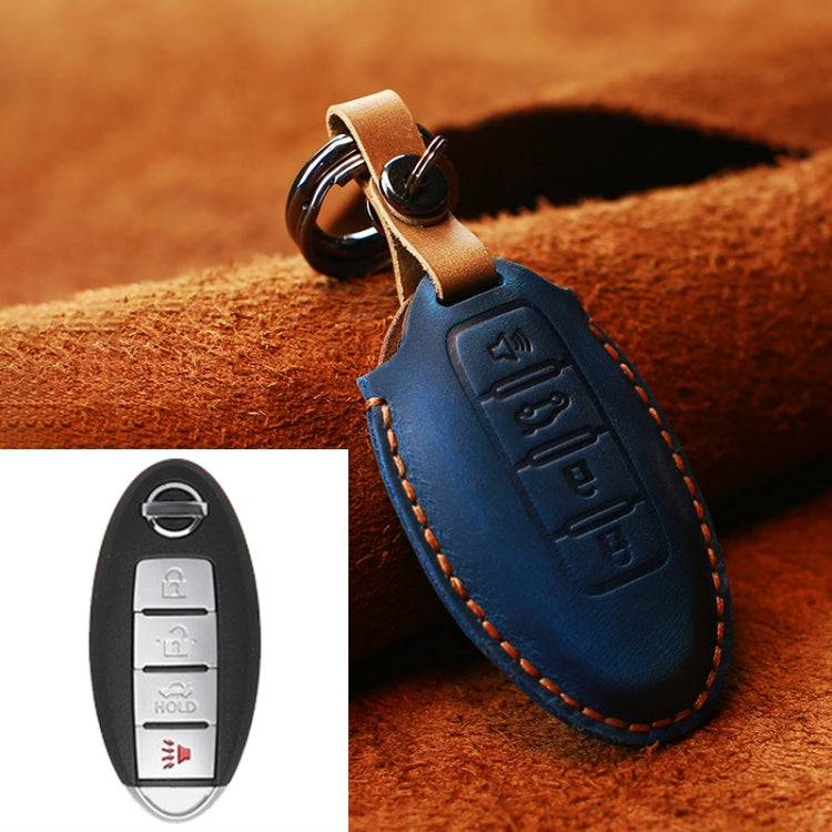 For Nissan Car Cowhide Leather Key Protective Cover Key Case, Four Keys Version (Blue) by buy2fix
