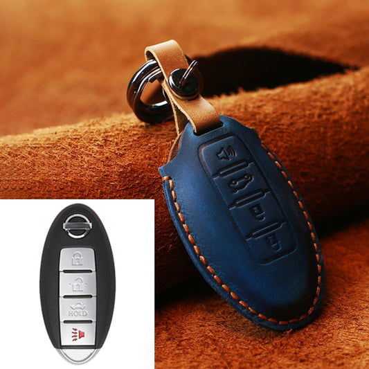 For Nissan Car Cowhide Leather Key Protective Cover Key Case, Four Keys Version (Blue) by buy2fix