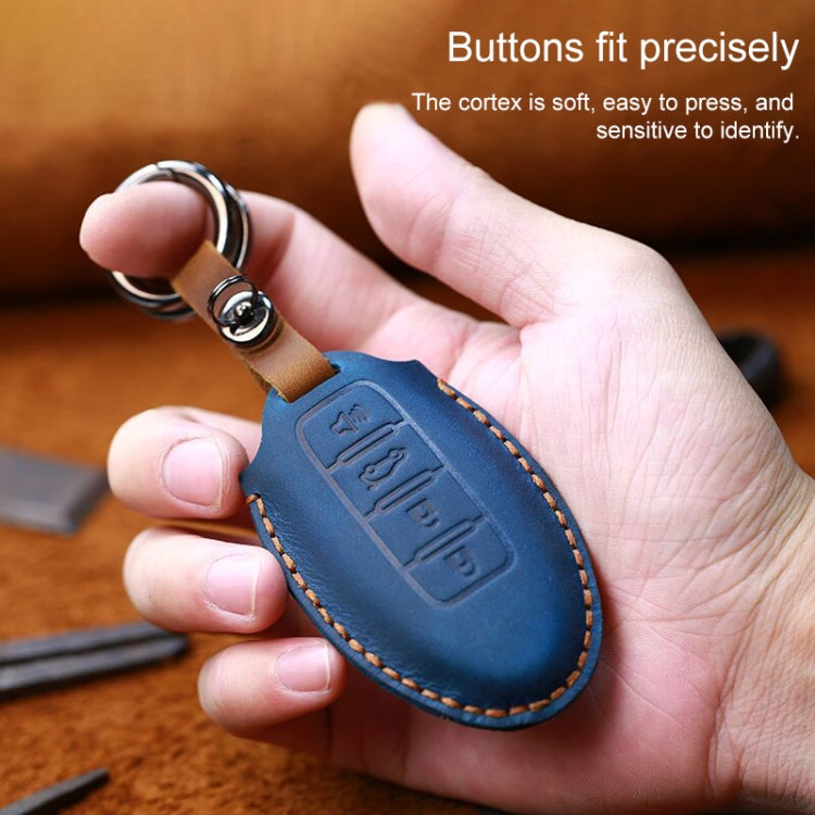 For Nissan Car Cowhide Leather Key Protective Cover Key Case, Four Keys Version (Blue) by buy2fix