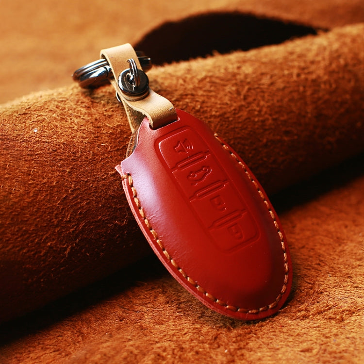For Nissan Car Cowhide Leather Key Protective Cover Key Case, Four Keys Version (Red) by buy2fix