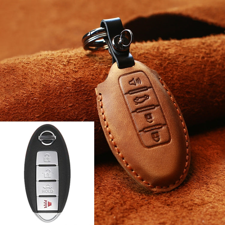 For Nissan Car Cowhide Leather Key Protective Cover Key Case, Four Keys Version (Brown) by buy2fix