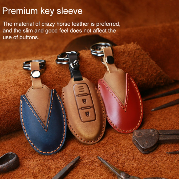 For Nissan Car Cowhide Leather Key Protective Cover Key Case, Three Keys Horn Version (Brown) - Car Key Cases by buy2fix | Online Shopping UK | buy2fix