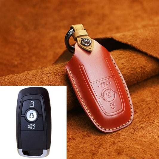 For Ford Car Cowhide Leather Key Protective Cover Key Case, Three Keys Version (Red) by buy2fix
