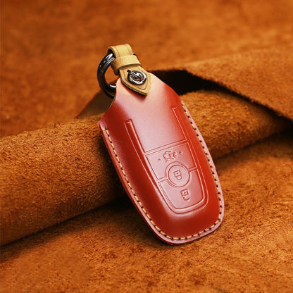 For Ford Car Cowhide Leather Key Protective Cover Key Case, Three Keys Version (Red) by buy2fix