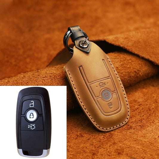 For Ford Car Cowhide Leather Key Protective Cover Key Case, Three Keys Version (Brown) - Car Key Cases by buy2fix | Online Shopping UK | buy2fix