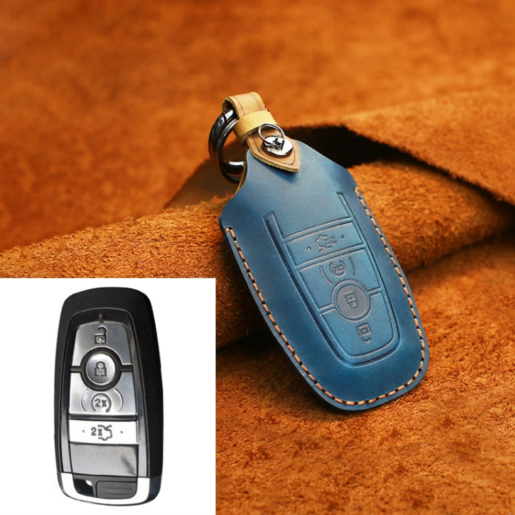 For Ford Car Cowhide Leather Key Protective Cover Key Case, Four Keys Version (Blue) by buy2fix