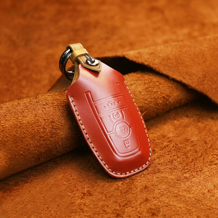 For Ford Car Cowhide Leather Key Protective Cover Key Case, Four Keys Version (Red) by buy2fix