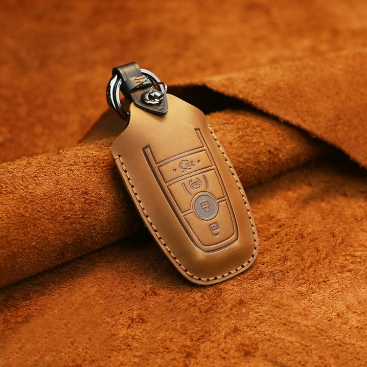 For Ford Car Cowhide Leather Key Protective Cover Key Case, Four Keys Version (Brown) by buy2fix
