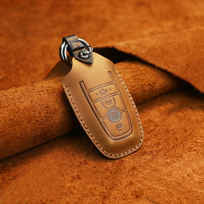 For Ford Car Cowhide Leather Key Protective Cover Key Case, Four Keys Version (Brown) by buy2fix