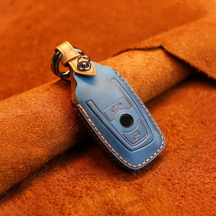 For BMW Old Style Car Cowhide Leather Key Protective Cover Key Case, Two Keys Version (Blue) by buy2fix