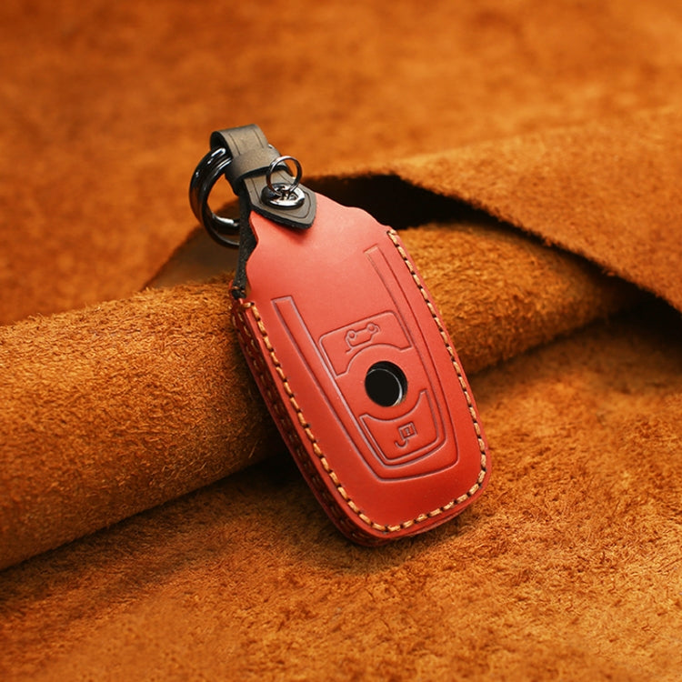 For BMW Old Style Car Cowhide Leather Key Protective Cover Key Case, Two Keys Version (Red) by buy2fix