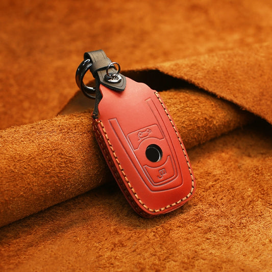 For BMW Old Style Car Cowhide Leather Key Protective Cover Key Case, Two Keys Version (Red) by buy2fix
