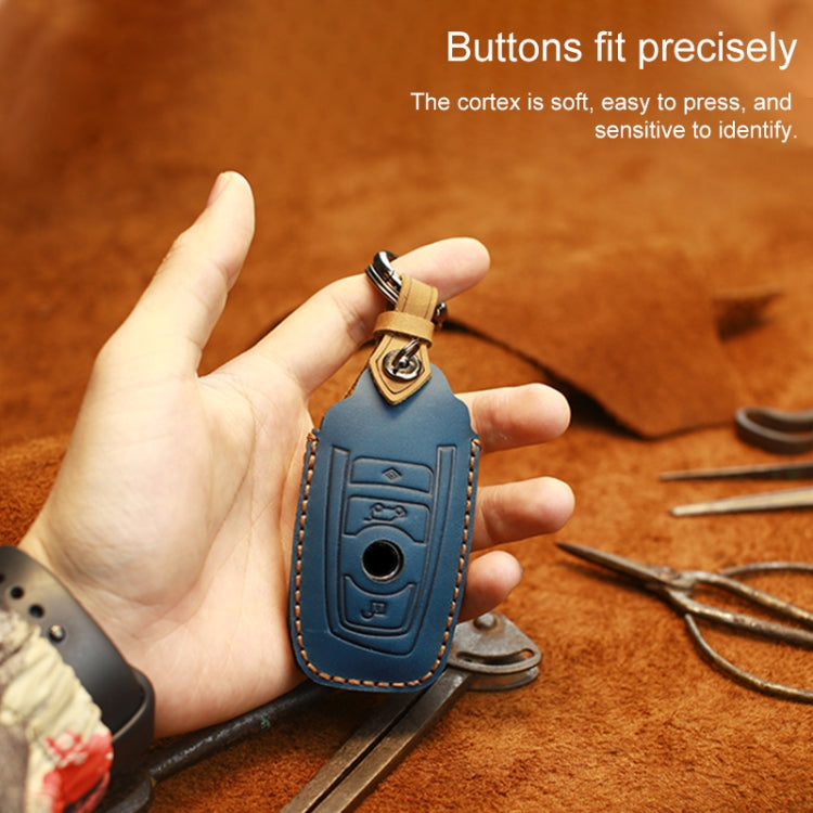 For BMW Old Style Car Cowhide Leather Key Protective Cover Key Case, Two Keys Version (Brown) by buy2fix