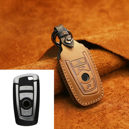 For BMW Old Style Car Cowhide Leather Key Protective Cover Key Case, Three Keys Version (Brown) by buy2fix