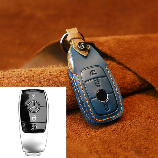 For Mercedes-Benz New Style Car Cowhide Leather Key Protective Cover Key Case (Blue) by buy2fix
