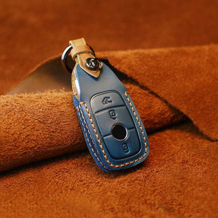 For Mercedes-Benz New Style Car Cowhide Leather Key Protective Cover Key Case (Blue) by buy2fix