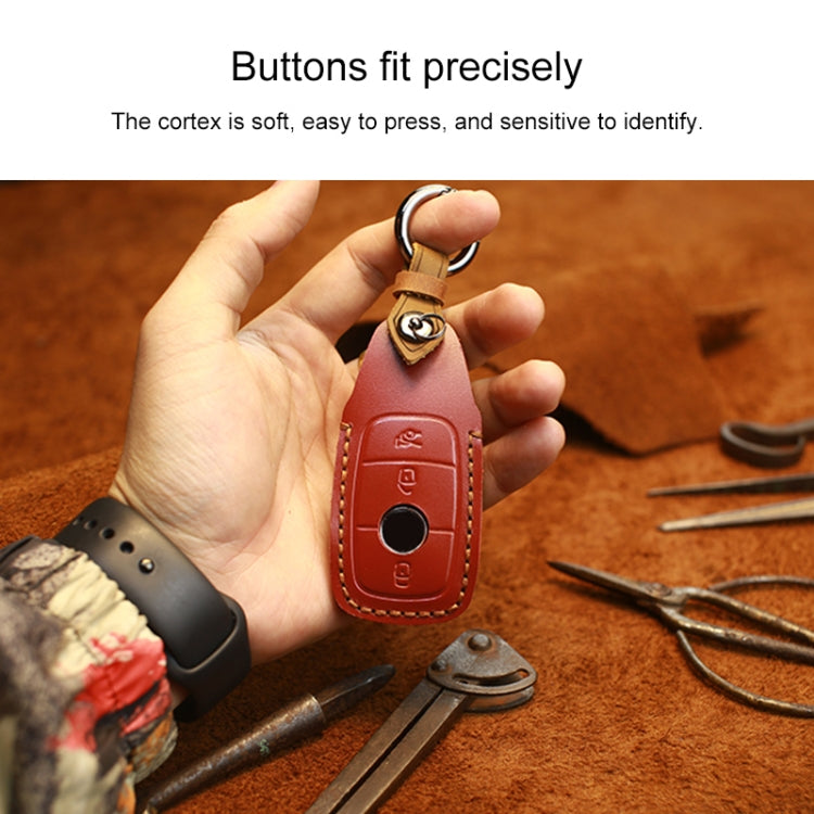 For Mercedes-Benz New Style Car Cowhide Leather Key Protective Cover Key Case (Blue) by buy2fix