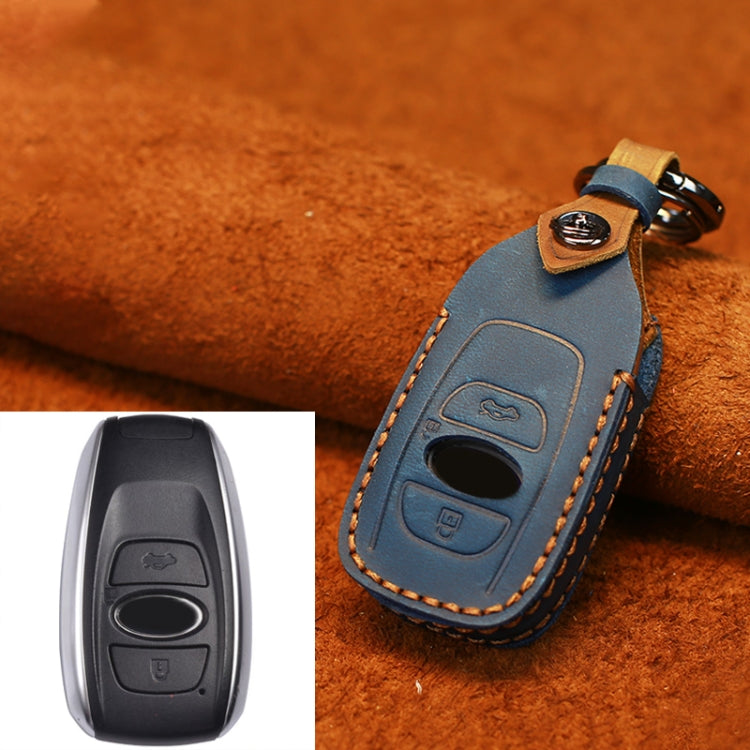 For Subaru Car Cowhide Leather Key Protective Cover Key Case (Blue) by buy2fix