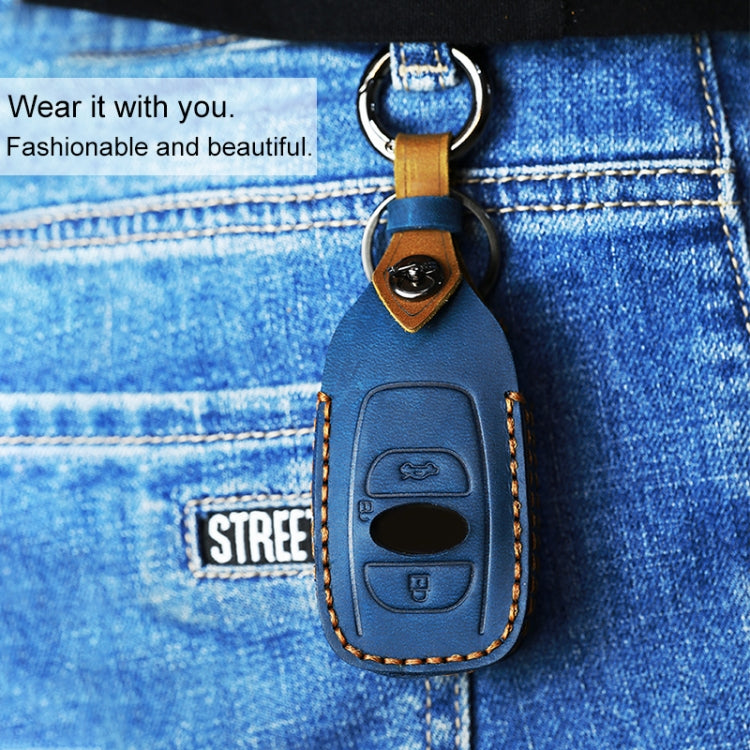 For Subaru Car Cowhide Leather Key Protective Cover Key Case (Blue) by buy2fix