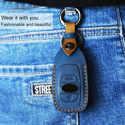 For Subaru Car Cowhide Leather Key Protective Cover Key Case (Blue) by buy2fix