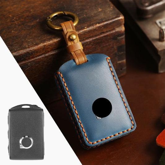 For Volvo Car Cowhide Leather Key Protective Cover Key Case (Blue) by buy2fix