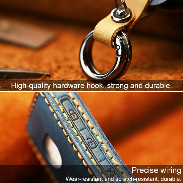 For Volvo Car Cowhide Leather Key Protective Cover Key Case (Blue) by buy2fix